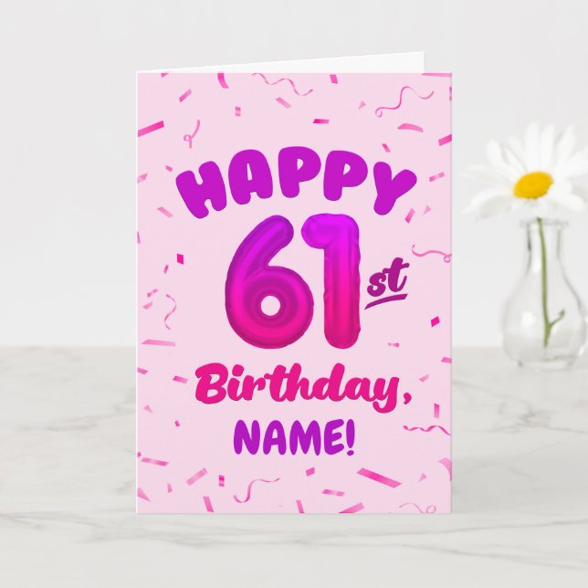 Happy 61st Birthday Card with Custom Name Kort (Liten växt)
