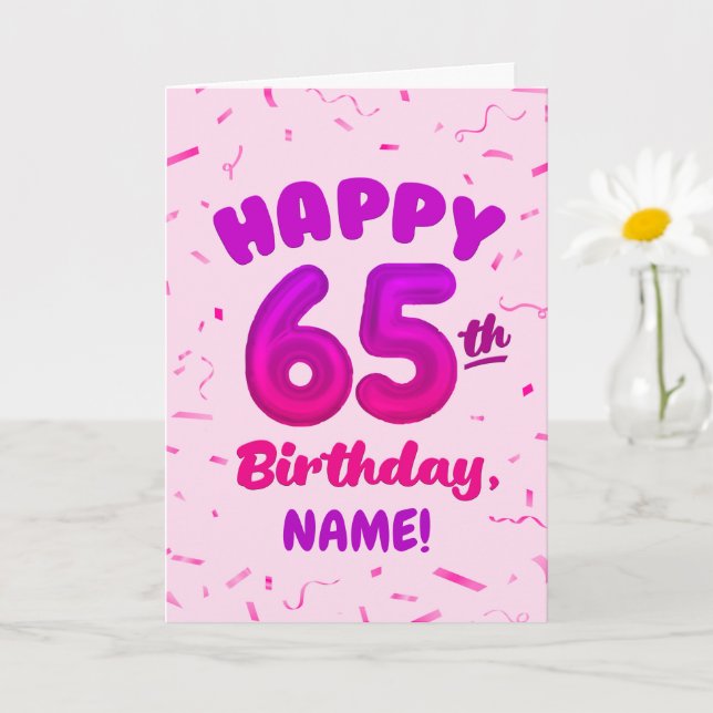 Happy 65th Birthday Card with Custom Name Kort (Liten växt)