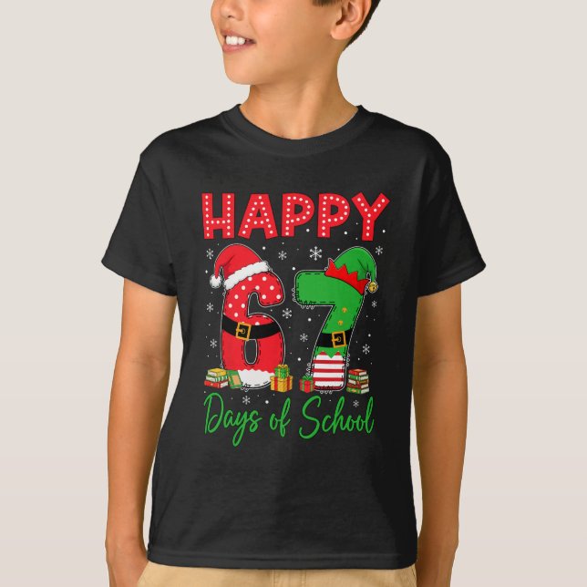 Happy 67 Days Of School Six Seven 67 Christmas San T Shirt (Framsida)