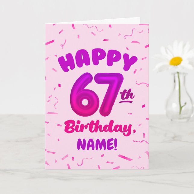 Happy 67th Birthday Card with Custom Name Kort (Liten växt)