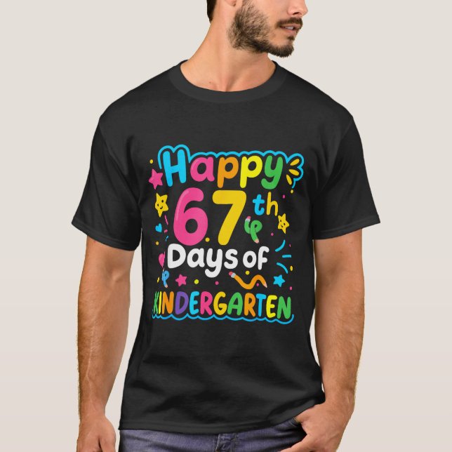 Happy 67th Day Of Kindergarten School Meme 67 Kids T Shirt (Framsida)