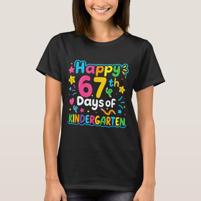 Happy 67th Day Of Kindergarten School Meme 67 Kids T Shirt (Framsida)