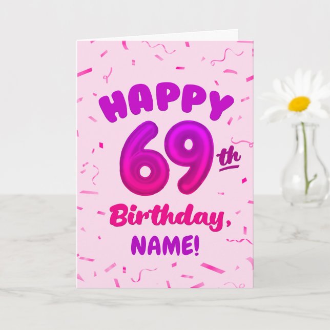 Happy 69th Birthday Card with Custom Name Kort (Liten växt)