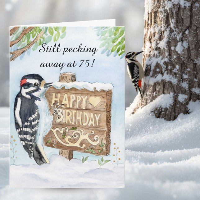 Happy 75th Birthday Downy Woodpecker Kort (Skapare uppladdad)