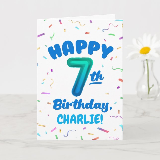 Happy 7th Birthday Card with Custom Name Kort (Liten växt)