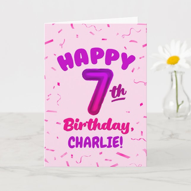 Happy 7th Birthday Card with Custom Name Kort (Liten växt)