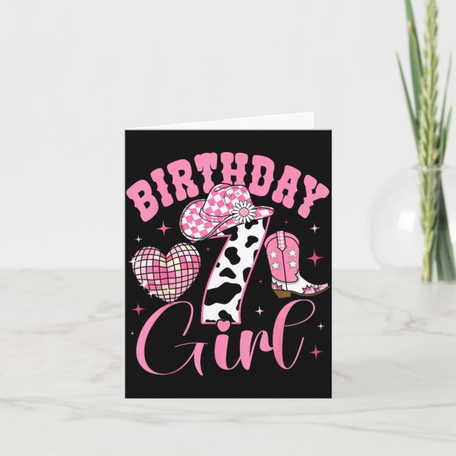 Happy 7th Birthday Girl Outfit Rodeo Western Cowgi Kort (Framsida)