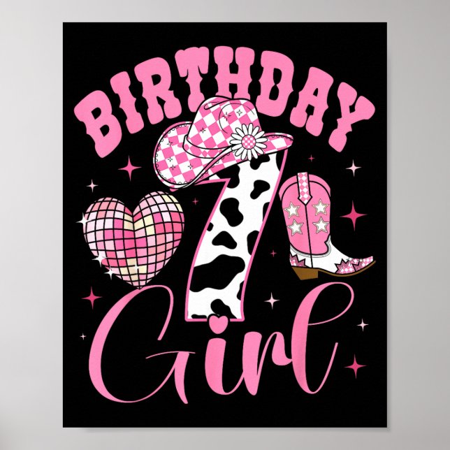 Happy 7th Birthday Girl Outfit Rodeo Western Cowgi Poster (Framsidan)