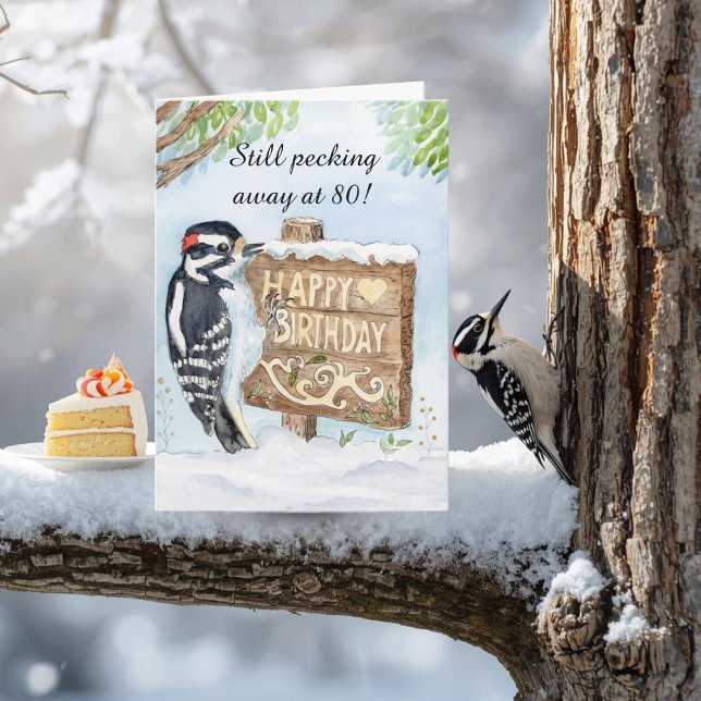 Happy 80th Birthday Downy Woodpecker Kort (Skapare uppladdad)