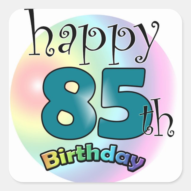 Happy 85th Birthday (blauw) Fyrkantigt Klistermärke (Framsida)