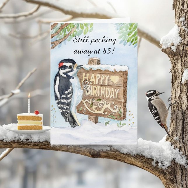 Happy 85th Birthday Downy Woodpecker Kort (Skapare uppladdad)