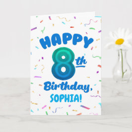 Happy 8th Birthday Card with Custom Name Kort