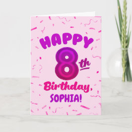 Happy 8th Birthday Card with Custom Name Kort