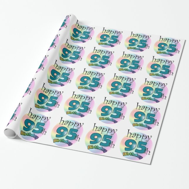 Happy 95th Birthday (blauw) Presentpapper (Utrullad)