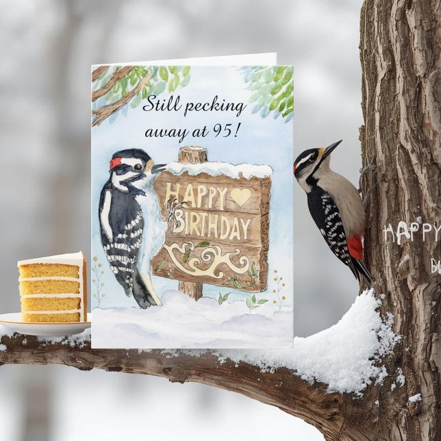 Happy 95th Birthday Downy Woodpecker Kort (Skapare uppladdad)