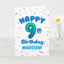 Happy 9th Birthday Card with Custom Name Kort