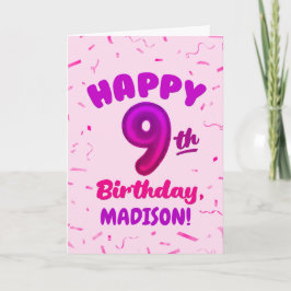 Happy 9th Birthday Card with Custom Name Kort