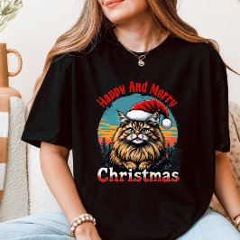 Happy And Merry Christmas - Cute Cat T Shirt
