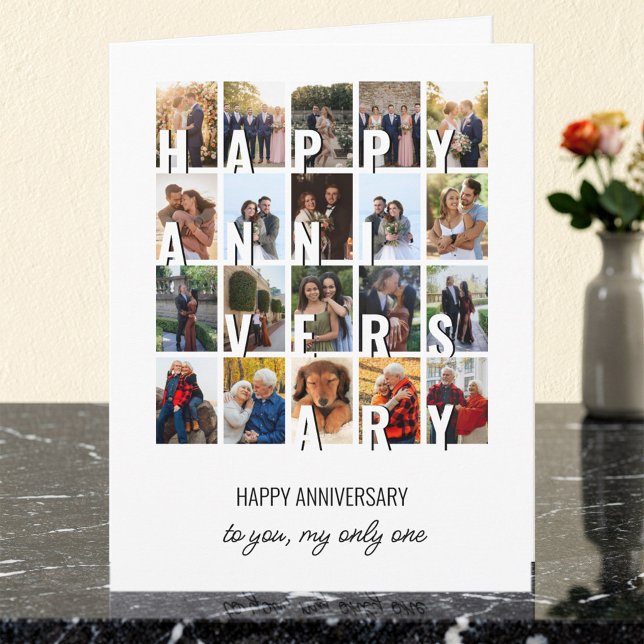 Happy Anniversary 20 Wedding Photo Collage Kort (Happy Anniversary Card for husband or wife - 20 photos plus editable text, inside and out.)