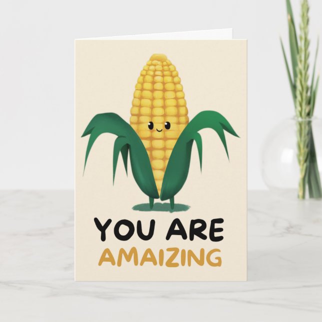 Happy Anniversary Cute Funny Simple Corn Card Kort (Framsida)