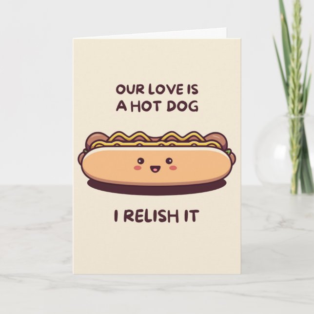 Happy Anniversary Cute Funny Simple Hotdog Card Kort (Framsida)