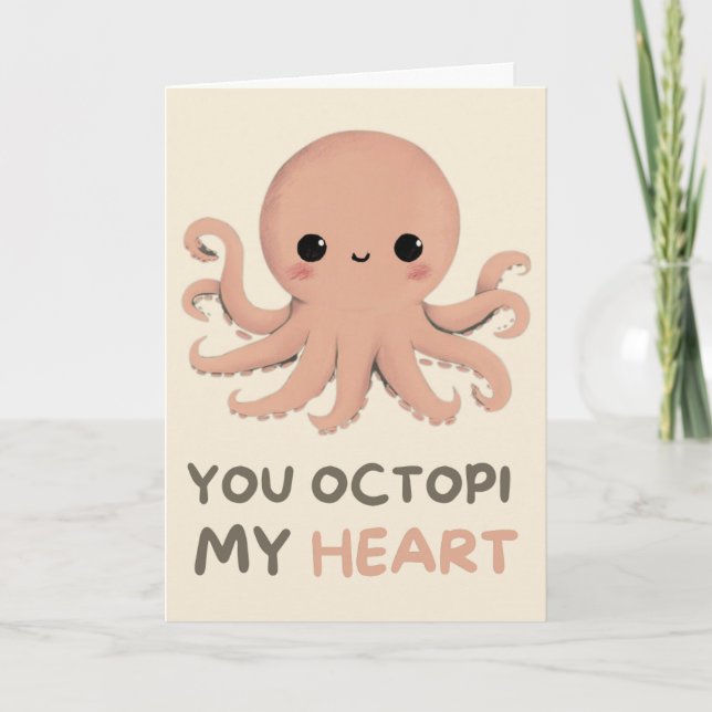 Happy Anniversary Cute Funny Simple Octopus Card Kort (Framsida)