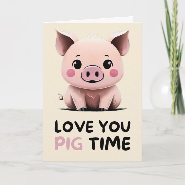 Happy Anniversary Cute Funny Simple Pig Card Kort (Framsida)