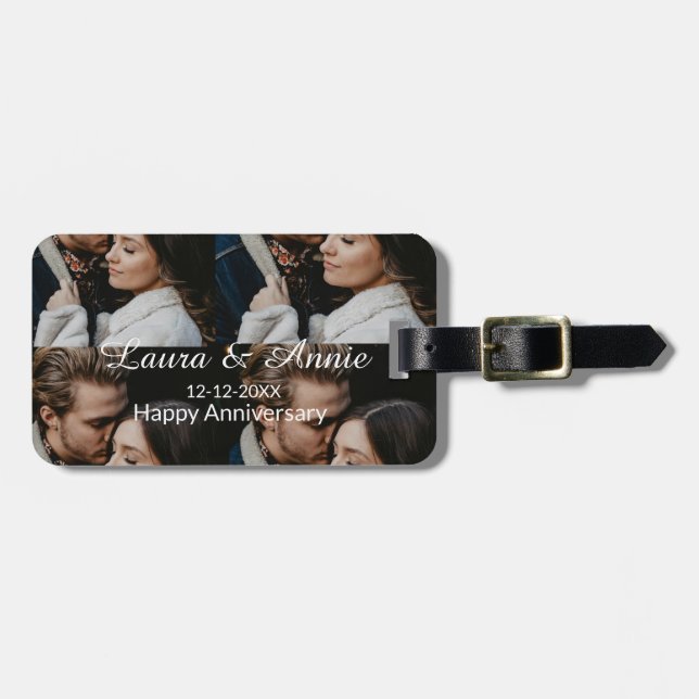 Happy anniversary photo collage name date simple w bagagebricka (Horisontell Framsida)