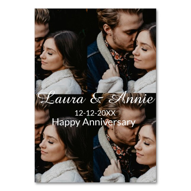 Happy anniversary photo collage name date simple w bordsnummer (Framsidan)