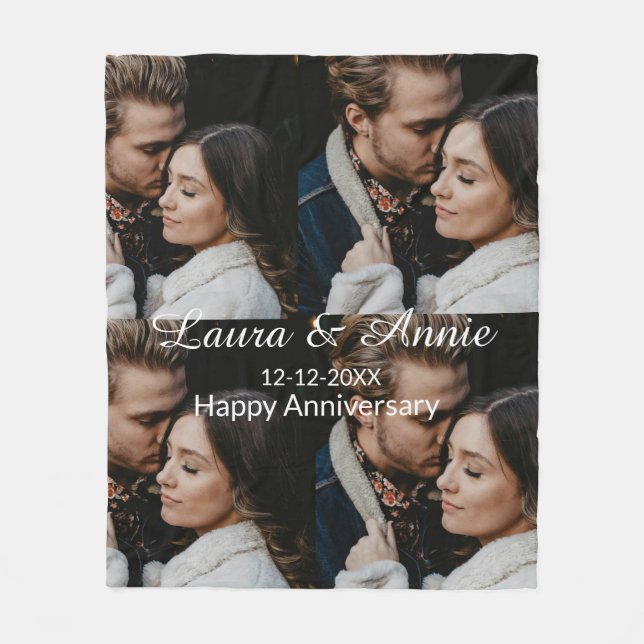 Happy anniversary photo collage name date simple w fleecefilt (Framsidan)