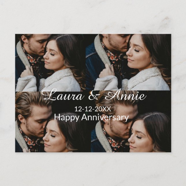 Happy anniversary photo collage name date simple w helg vykort (Framsida)