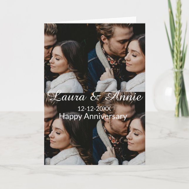 Happy anniversary photo collage name date simple w kort (Framsida)
