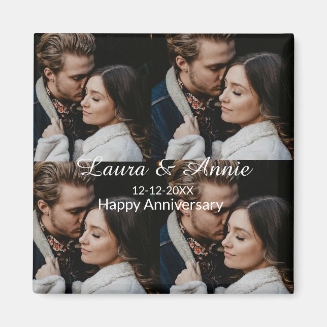 Happy anniversary photo collage name date simple w magnet (Framsidan)