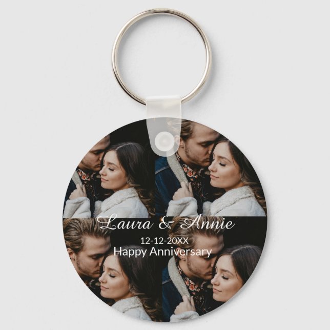 Happy anniversary photo collage name date simple w nyckelring (Framsida)