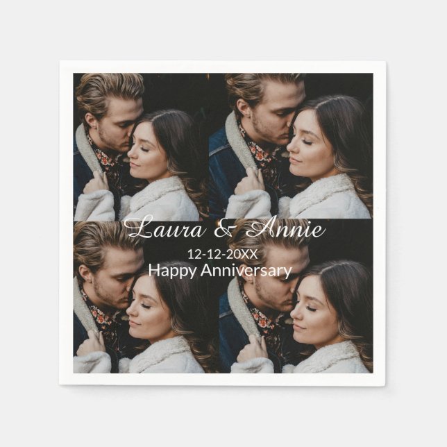 Happy anniversary photo collage name date simple w pappersservett (Framsidan)