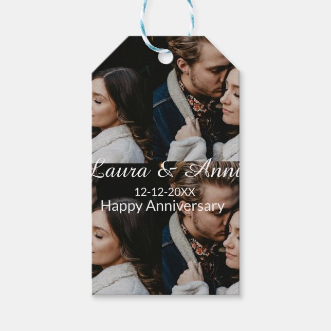 Happy anniversary photo collage name date simple w presentetikett (Framsidan)