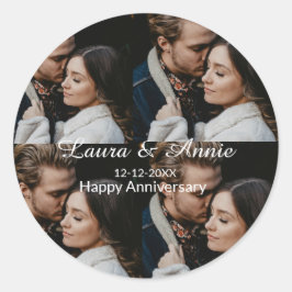Happy anniversary photo collage name date simple w runt klistermärke