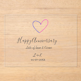 Happy anniversary pink blue heart name date simple