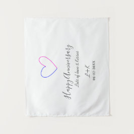 Happy anniversary pink blue heart name date simple