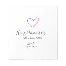 Happy anniversary pink blue heart name date simple