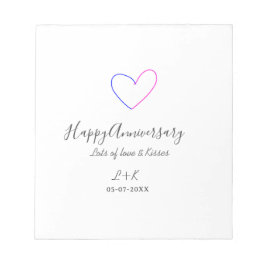 Happy anniversary pink blue heart name date simple anteckningsblock