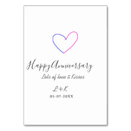 Happy anniversary pink blue heart name date simple bordsnummer