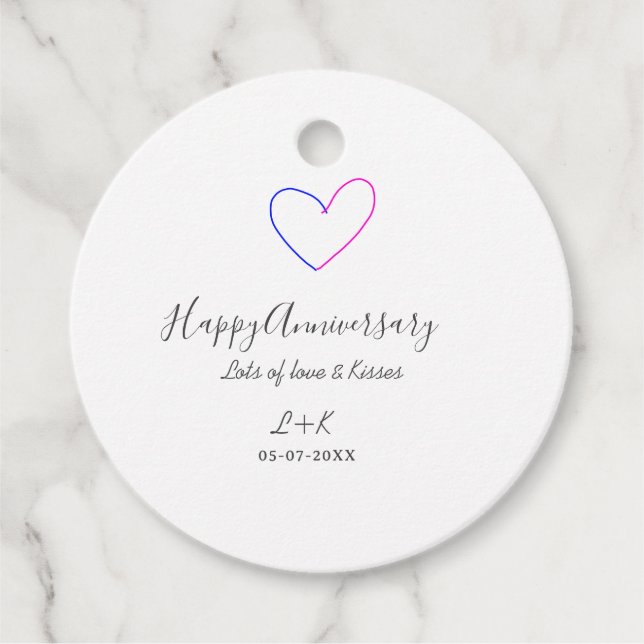 Happy anniversary pink blue heart name date simple gåvor etiketter (Framsida)
