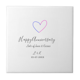 Happy anniversary pink blue heart name date simple kakelplatta