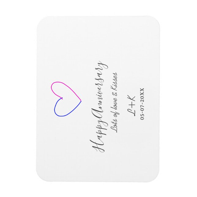 Happy anniversary pink blue heart name date simple magnet (Vertikal)