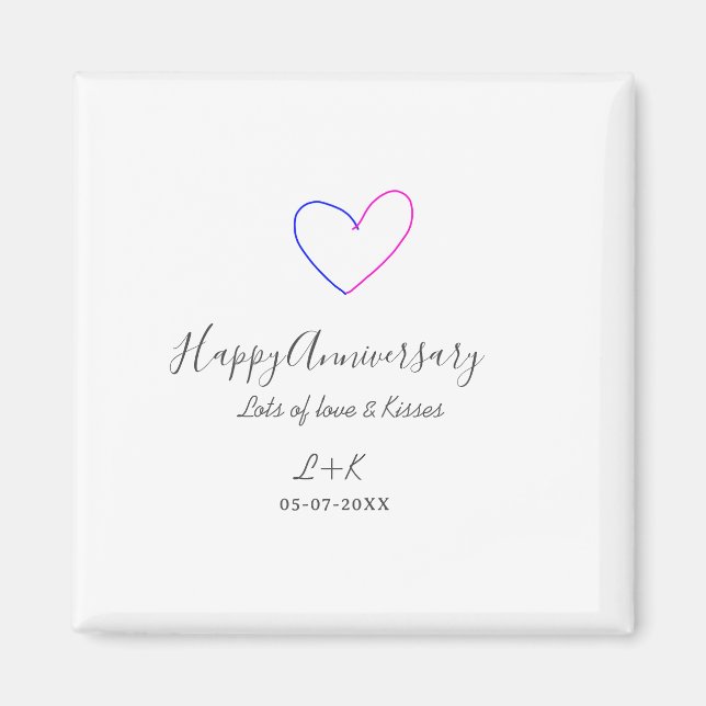 Happy anniversary pink blue heart name date simple magnet (Framsidan)