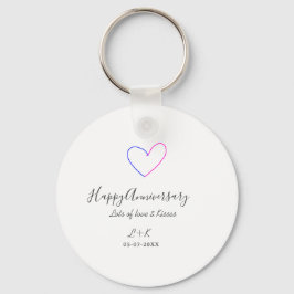 Happy anniversary pink blue heart name date simple nyckelring