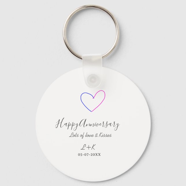 Happy anniversary pink blue heart name date simple nyckelring (Framsida)