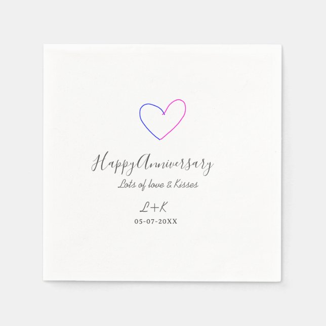Happy anniversary pink blue heart name date simple pappersservett (Framsidan)