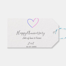 Happy anniversary pink blue heart name date simple presentetikett